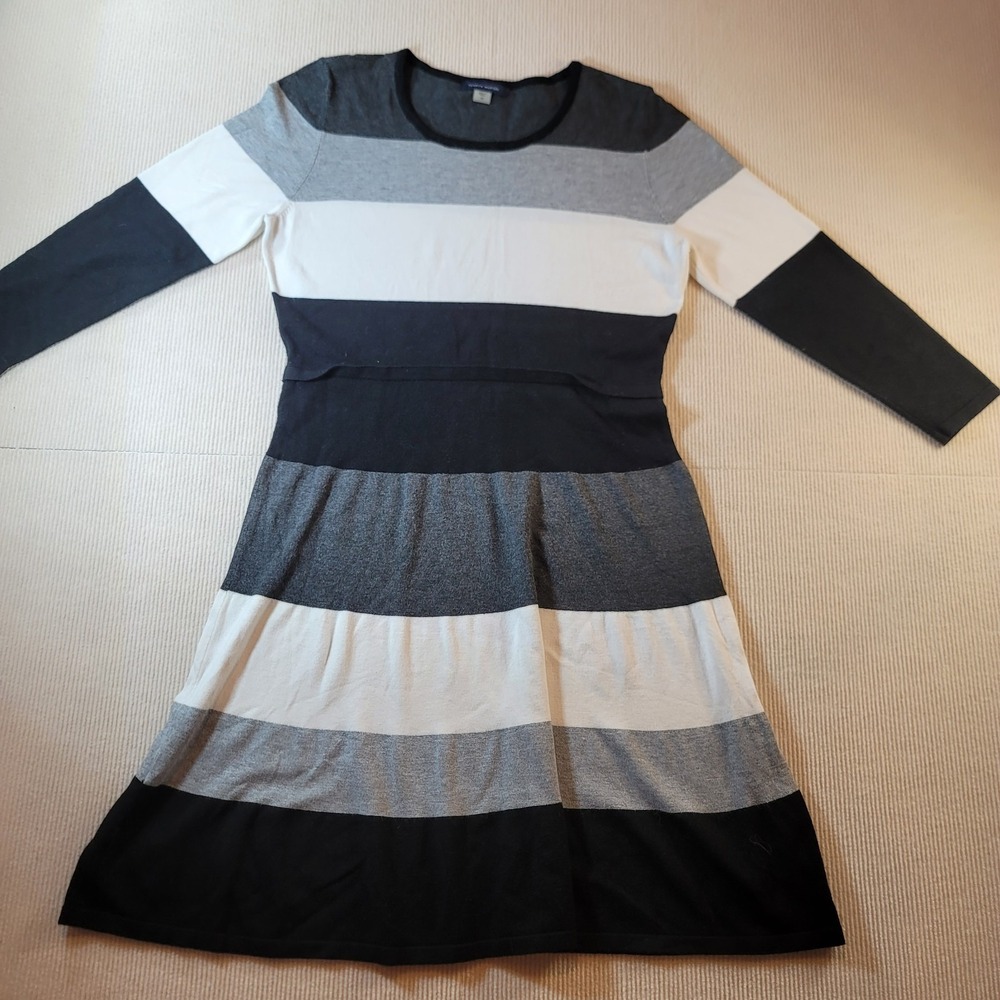 Tommy Hilfiger Sweater Dress Blocked colors black white gray Medium